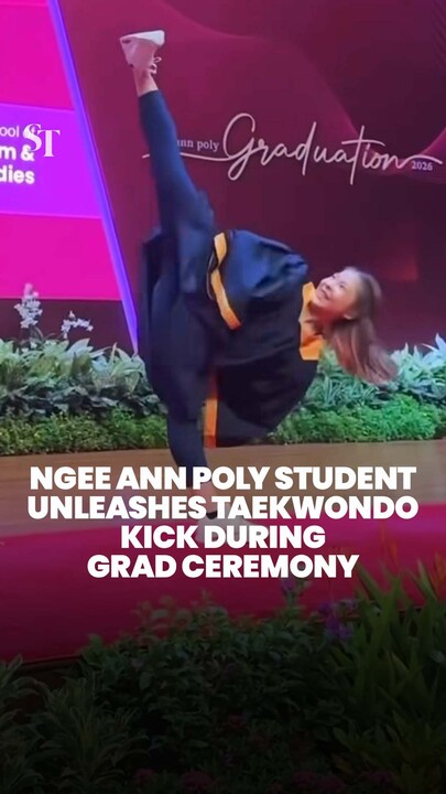 Ngee Ann Poly student unleashes taekwondo kick during grad ceremony