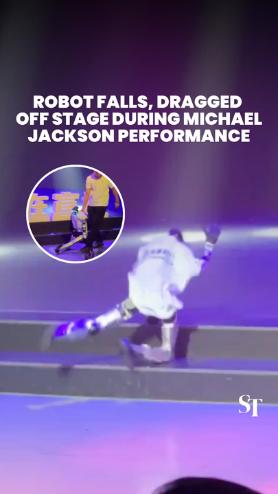 Robot stumbles and falls while dancing to Billie Jean