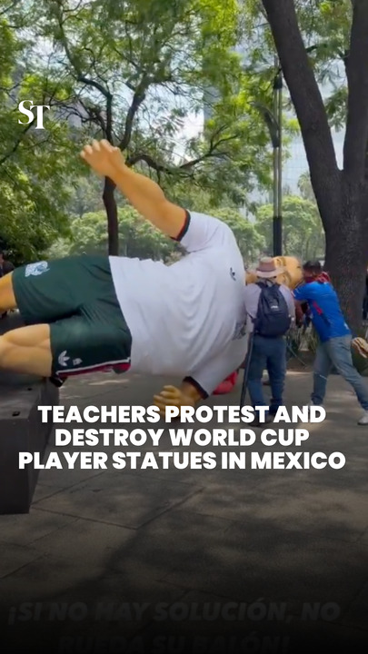 Teachers protest and destroy World Cup player statues in Mexico