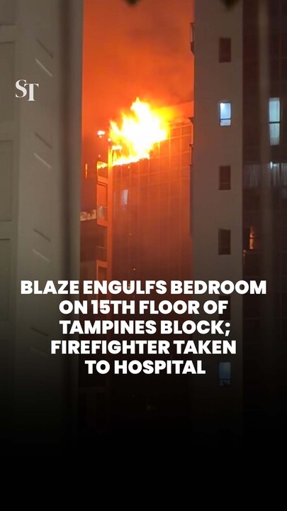 Blaze engulfs bedroom on 15th floor of Tampines block; firefighter taken to hospital
