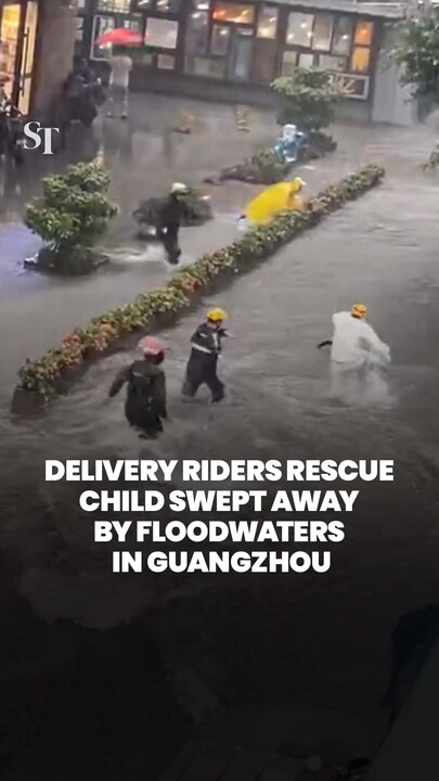 Delivery riders rush to rescue child swept away by floodwaters