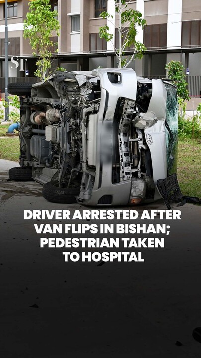 Driver arrested after van flips onto pavement beside school in Bishan