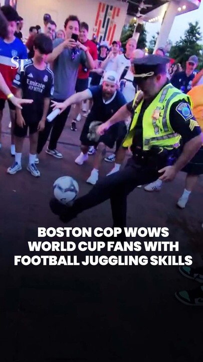 World Cup fans cheer Boston police officer’s football skills
