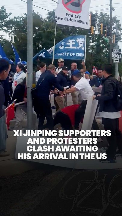 Supporters of and protesters against Xi Jinping clash amid his arrival in the US