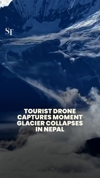Tourist drone captures moment glacier collapses in Nepal