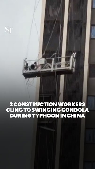 Construction workers stuck on fiercely swinging gondola during Typhoon Noul in China