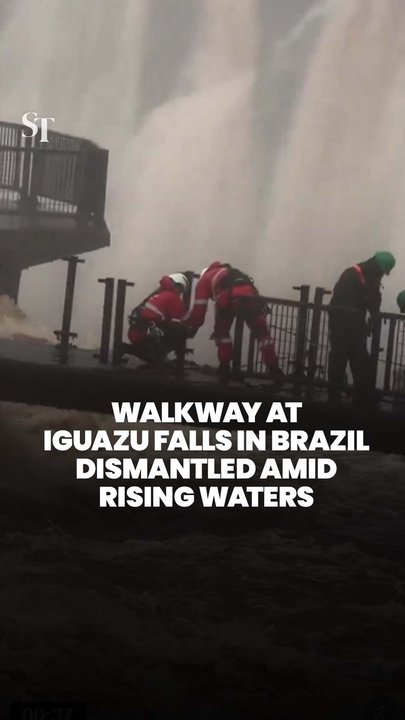 Iguazu Falls walkway bridge in Brazil dismantled to prevent damage by record water levels