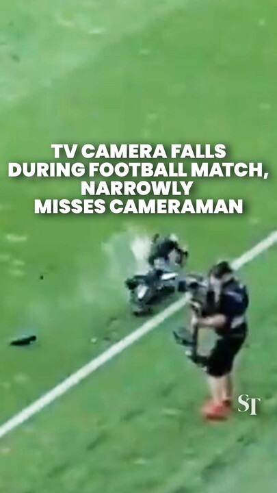 TV camera crashes onto football pitch during Hungary v Kazakhstan friendly match