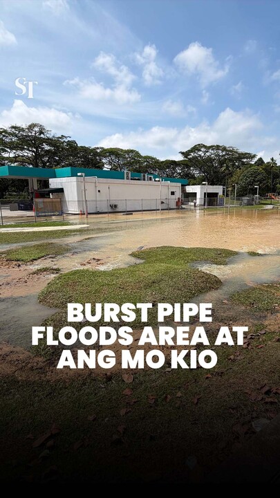 Burst pipe floods area at Ang Mo Kio
