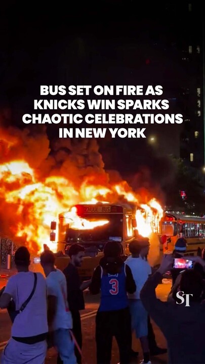 Bus set on fire as Knicks win sparks chaotic celebrations in New York