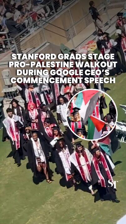 Stanford graduates walk out during Google CEO Sundar Pichai’s commencement speech