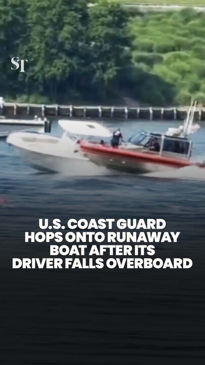 US Coast Guard in Maryland intercepts and hops onto runaway boat to stop it
