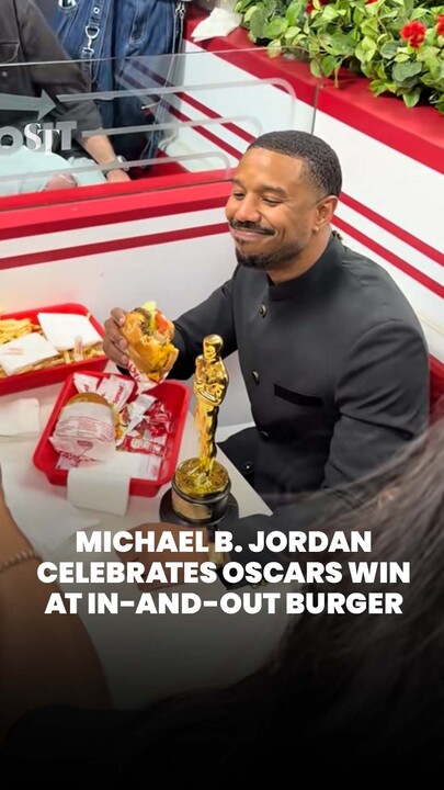 Michael B. Jordan celebrates Oscar win at In-And-Out Burger