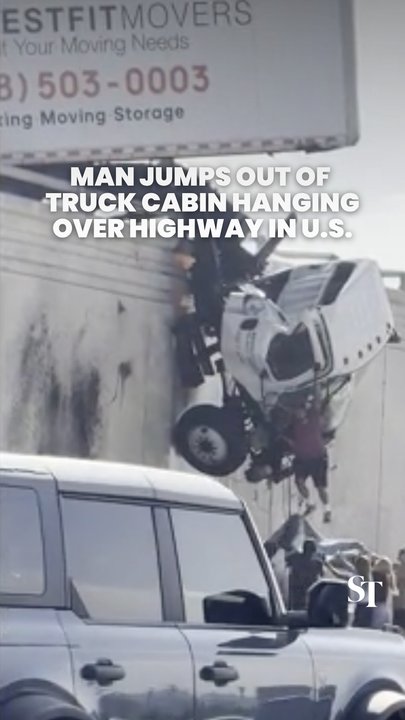 Man jumps out of overhanging truck after crash on highway in San Diego, California