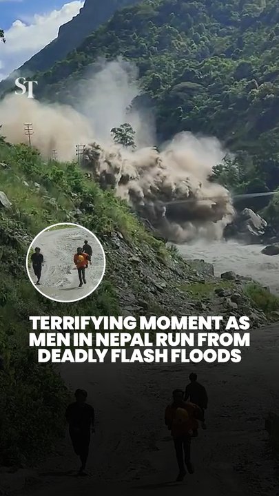 Terrifying moment as deadly flash flood in Nepal forces people to run for their lives
