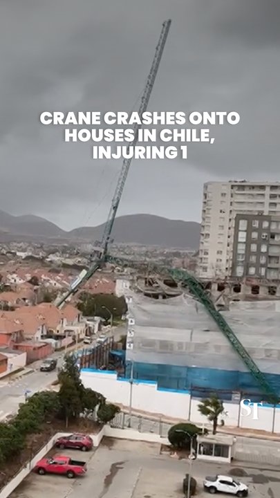 Woman injured and buildings damaged after construction crane falls in Coquimbo, Chile