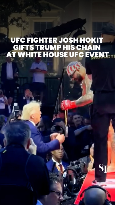 UFC fighter Josh Hokit gifts Trump his chain at White House UFC event