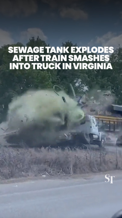 Sewage tank explodes after freight train smashes into truck in Virginia