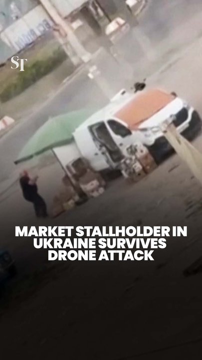 Drone chases and targets Ukrainian man in a market