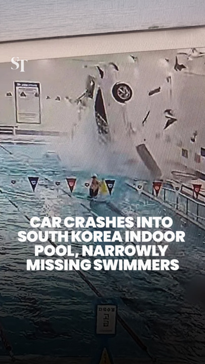 Car crashes into pool in South Korea; swimmers rescue driver