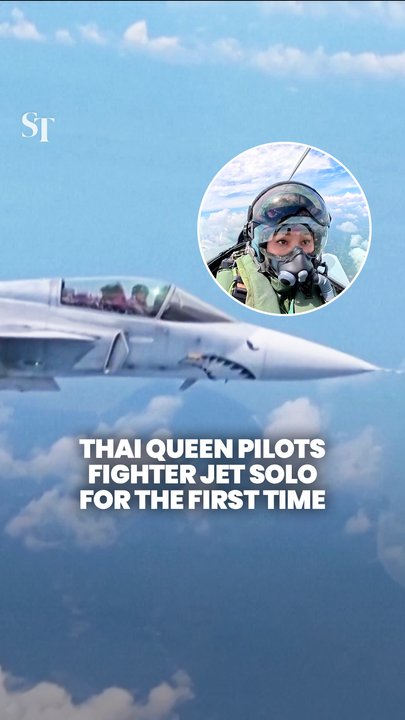 Queen Suthida flies solo on fighter jet, making her Thailand’s first female Gripen pilot