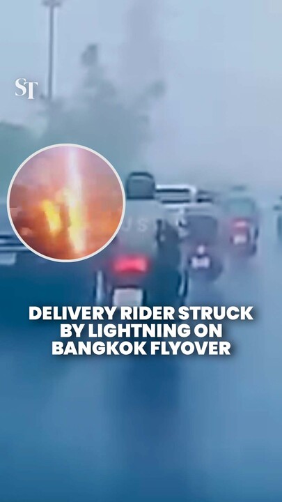 Lightning strikes motorcyclist on Bangkok highway