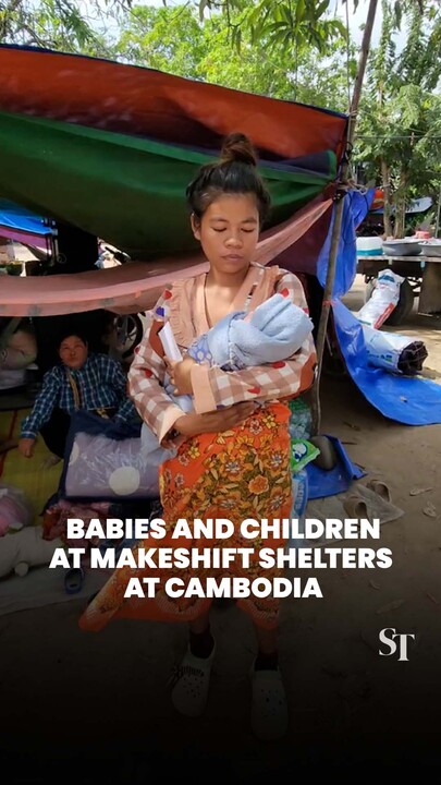 Babies and children at makeshift shelters  at Cambodia