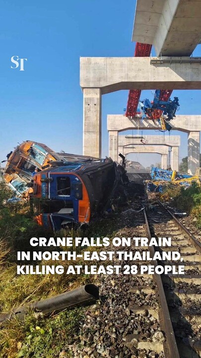 At least 28 dead after crane collapses onto passing train in north-east Thailand