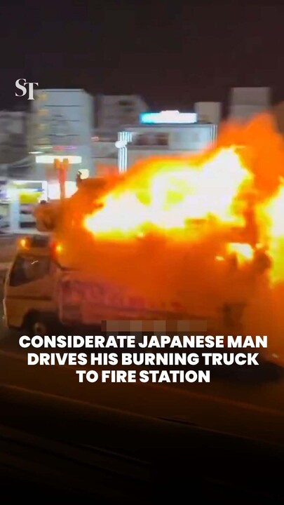 Sumimasen! Japanese man is so considerate, he drove his burning truck to a fire station