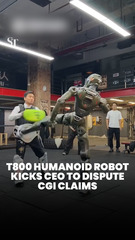 T800 humanoid robot kicks its own CEO to dispute CGI claims