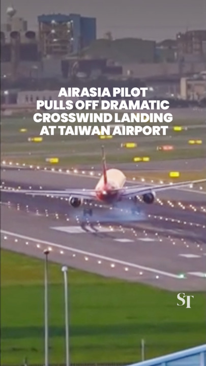 AirAsia pilot executes dramatic crosswind landing amid strong winds in Taiwan