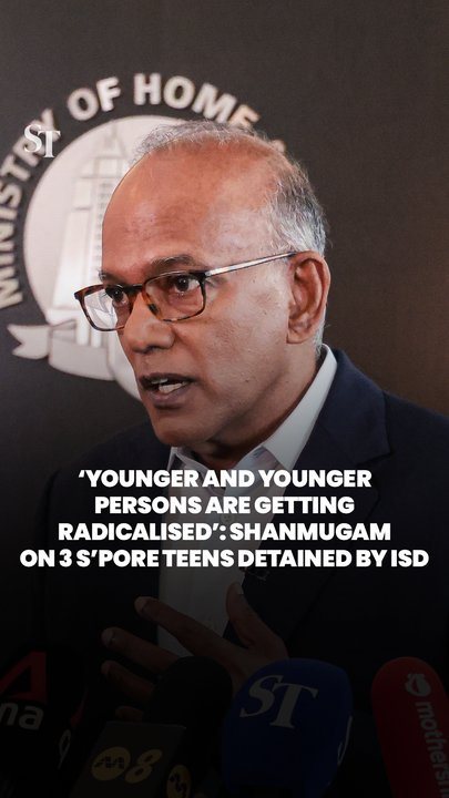 ‘Younger and younger persons are getting radicalised’: Shanmugam on 3 youths detained by ISD