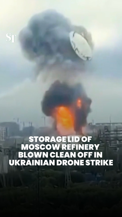Ukrainian drone strike sends storage lid flying off Russian refinery