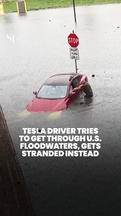 Tesla driver pushes car after failing to drive through flood in New Haven, Connecticut