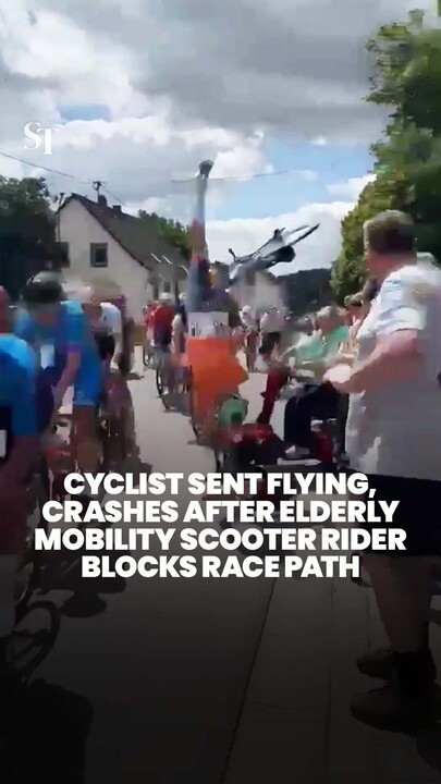 Cyclist sent flying after colliding with elderly mobility scooter rider