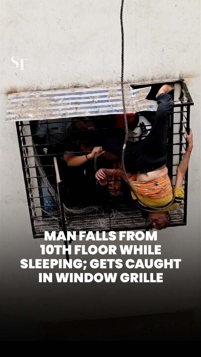 Man falls from 10th floor while sleeping; gets caught in window grille