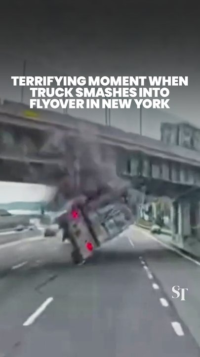 Truck slams into flyover in South Nyack, New York