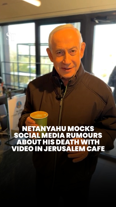 Netanyahu mocks online rumours about his death in Jerusalem cafe