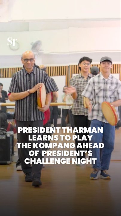 President Tharman learns to play the Kompang ahead of President’s Challenge Night 2026