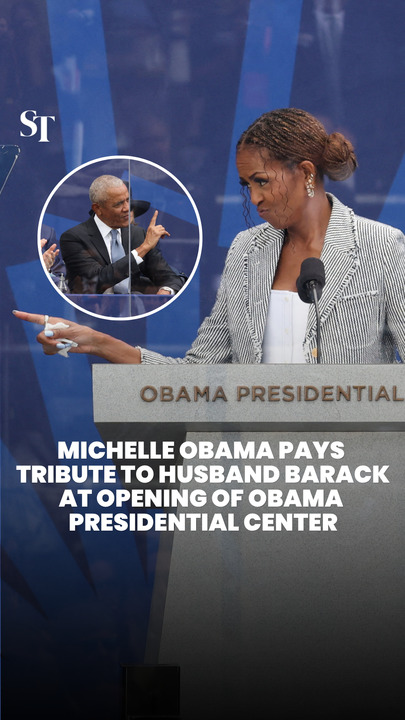 Michelle Obama pays tribute to husband Barack at opening of Obama Presidential Center