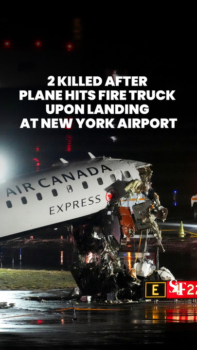 Air Canada Express plane collides with fire truck while landing at New York’s LaGuardia airport