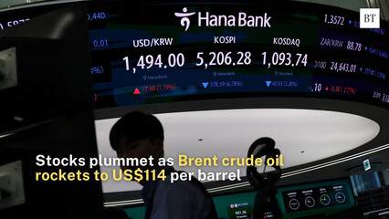 Stocks plummet as Brent crude oil rockets to US$114 per barrel