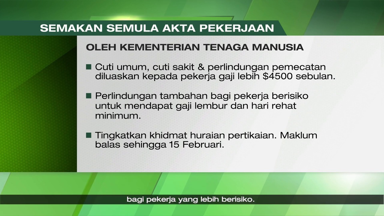 Mom Pelawa Maklum Balas Mengenai Akta Pekerjaan Berita Mediacorp